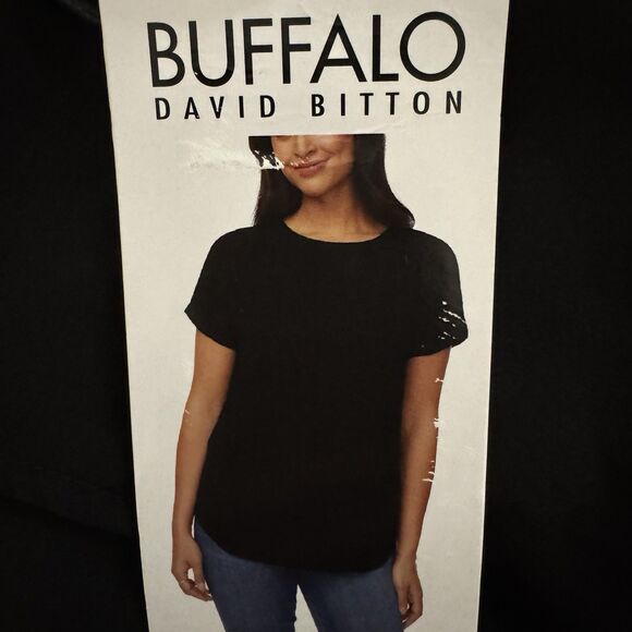 Buffalo David Bitton Womens Size XXL Black Woven Blouse Patch Pockets Keyhole 2X - Picture 4 of 8